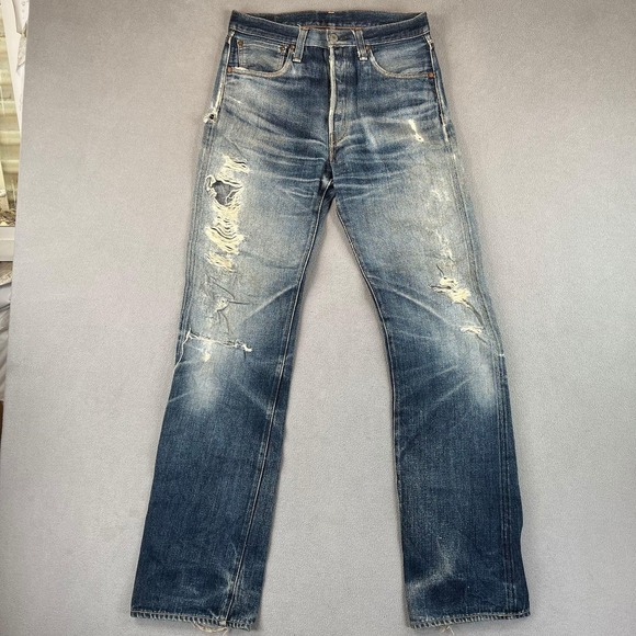 Levis 501 Jeans Men 29x34 Selvedge Big E Japan Thrashed Destoyed LVC Tag 32x36 - Picture 1 of 15